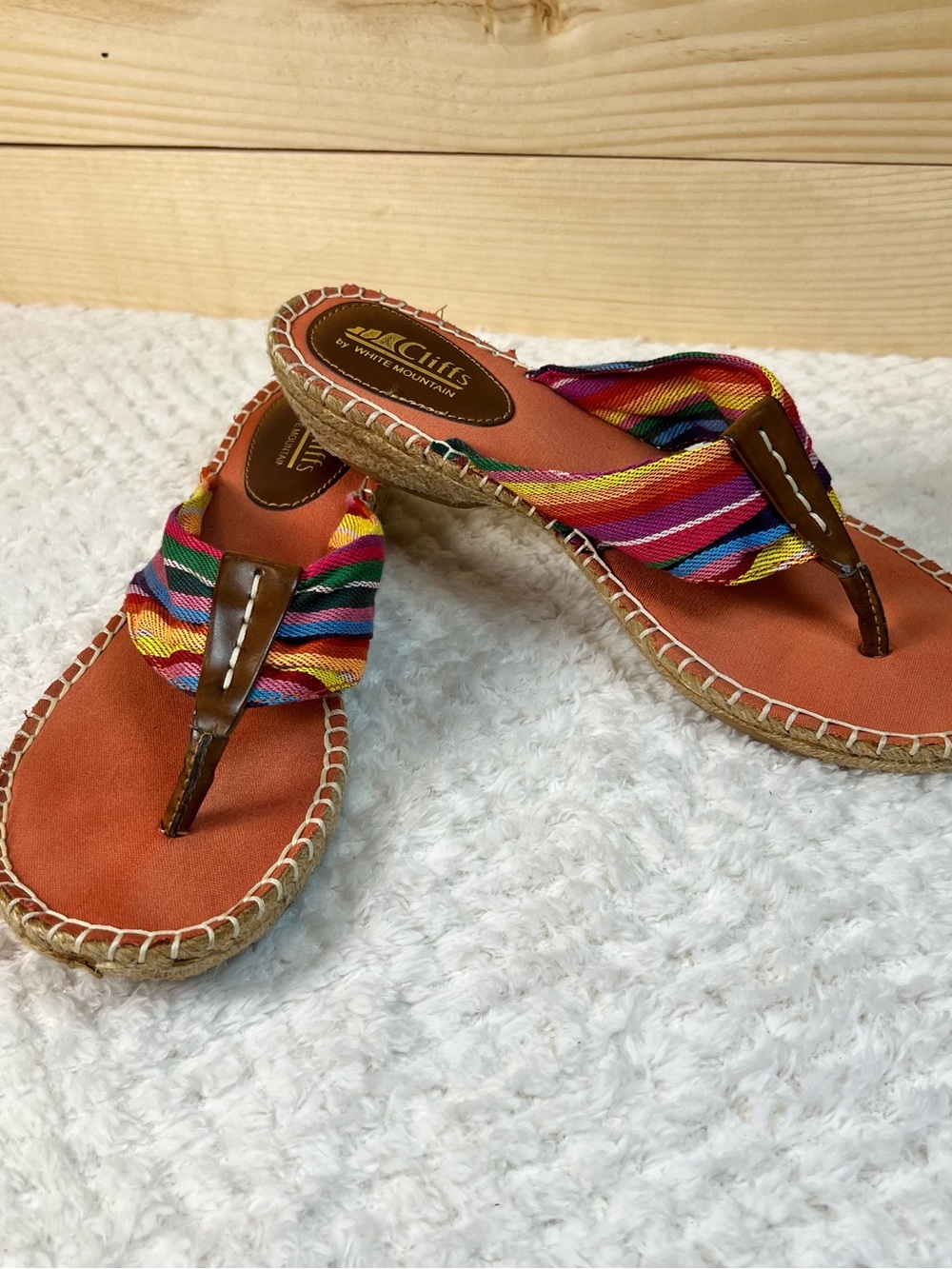 White Mountain Multicolor Stripe Espadrille Thong Sandals - Boho Festival Joyful